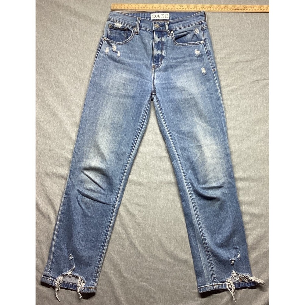 Daze Jeans Womens 27x25.5 Blue Denim Skinny Distressed Ripped